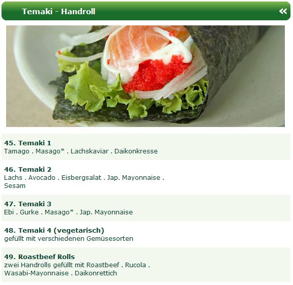 Premium Temaki Handroll Sushi Spezialitäten vom Sushi Taxi Düsseldorf